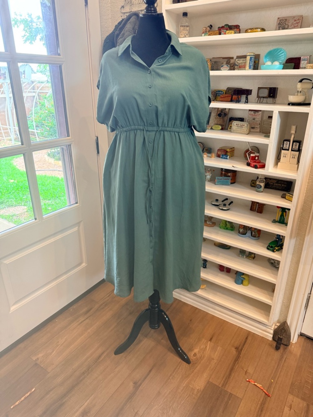 Torrid Button-Front Collared Midi Dress in Sage Green